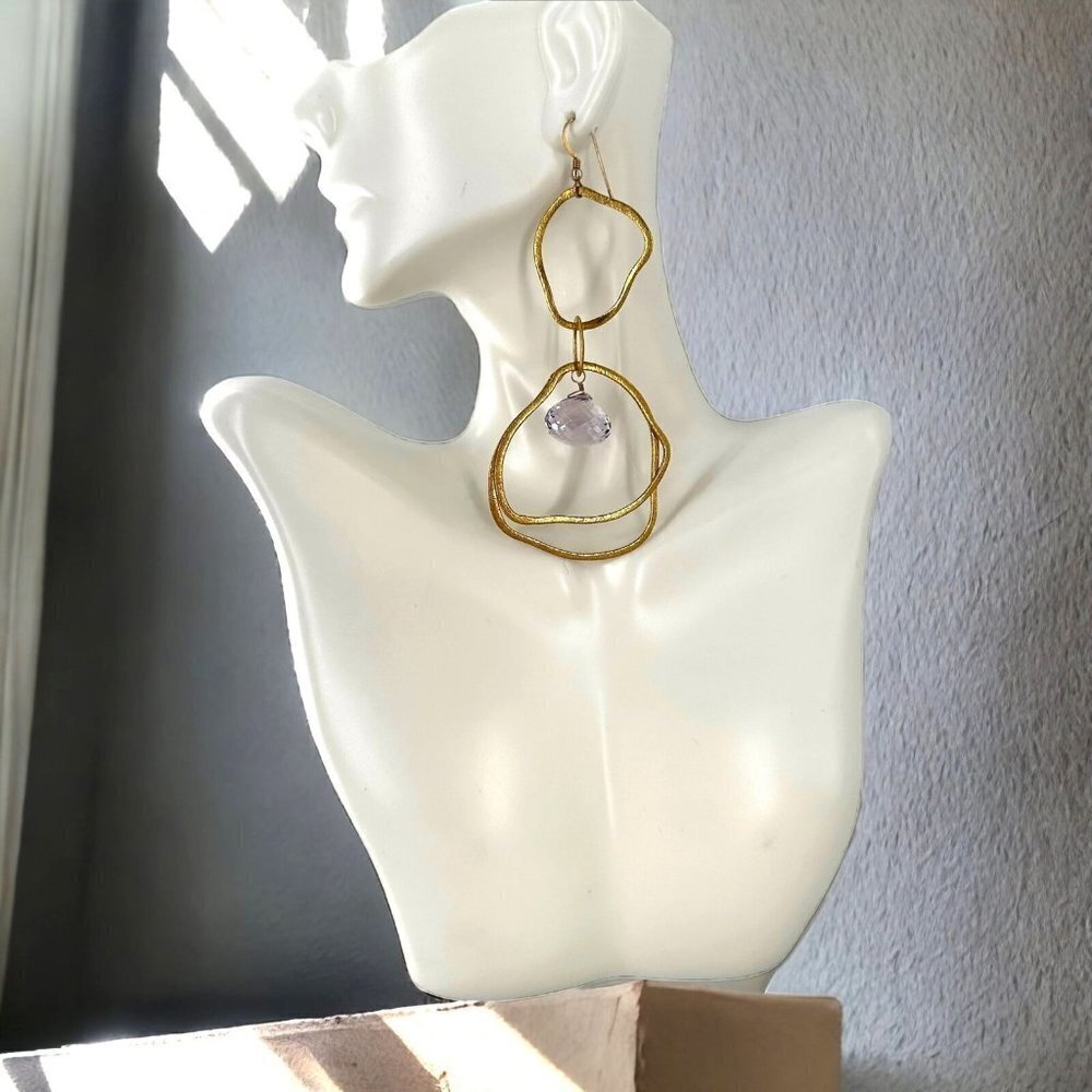 Kohatu & Petros Gold Vermeil Purple Crystal Organic Drop Statement Earrings